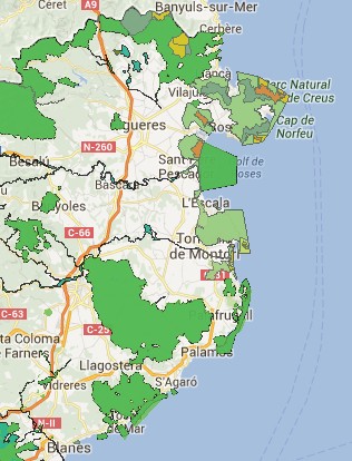 Carte des espaces naturels protégés Costa Brava