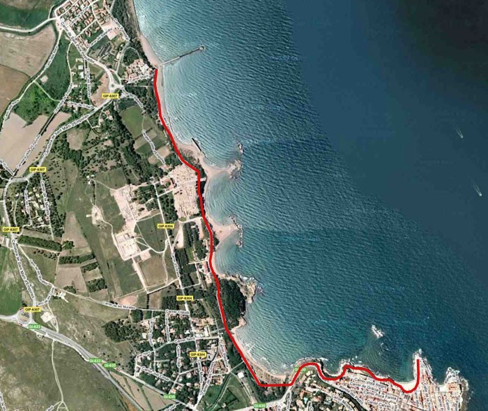 Carte du chemin de ronde de l'Escala à Sant Marti d'Empuries