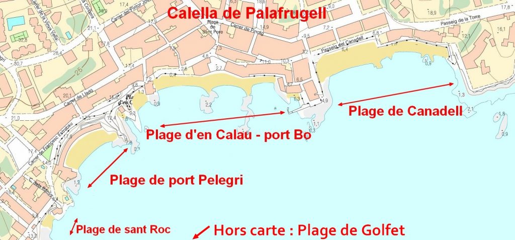 Cartes plan des plages de calella de Palafrugell