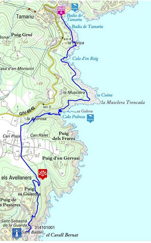 carte chemin de ronde Tamariu – Sant Sebastia