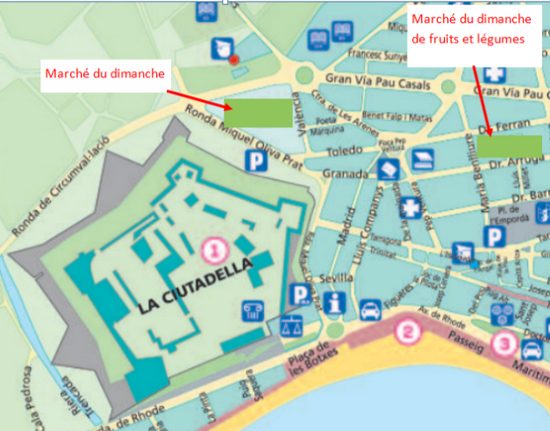 plan du marché à Rosas Costa Brava