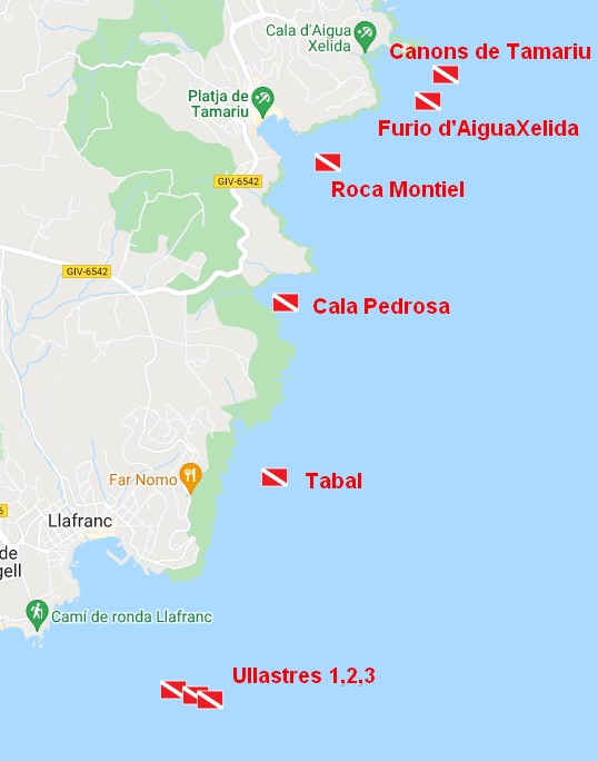 Carte plongée Palafrugell Costa Brava